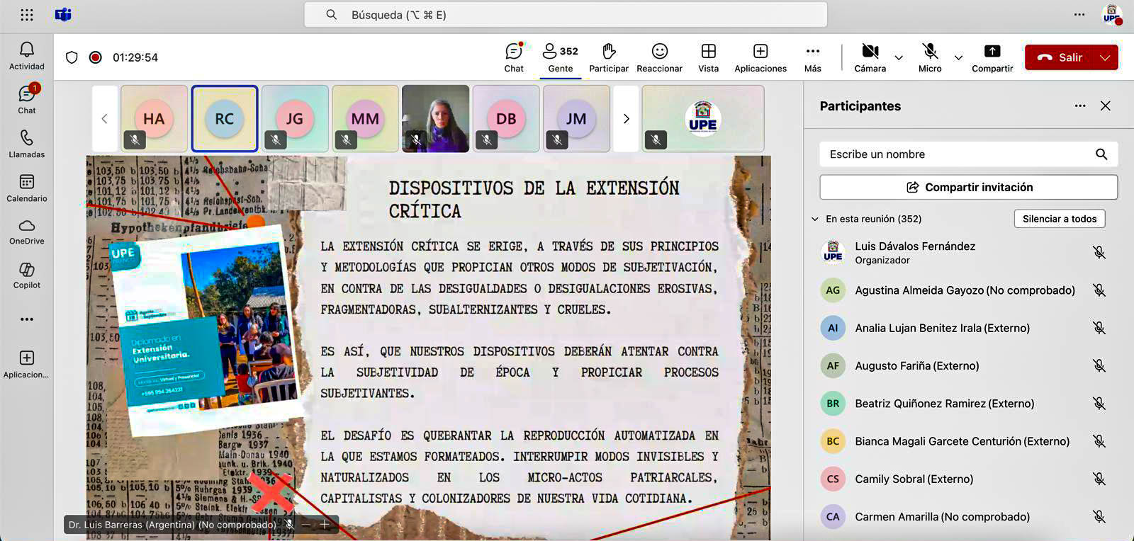 Diplomado en Extensión Universitaria – UPE Franco: Segunda clase virtual