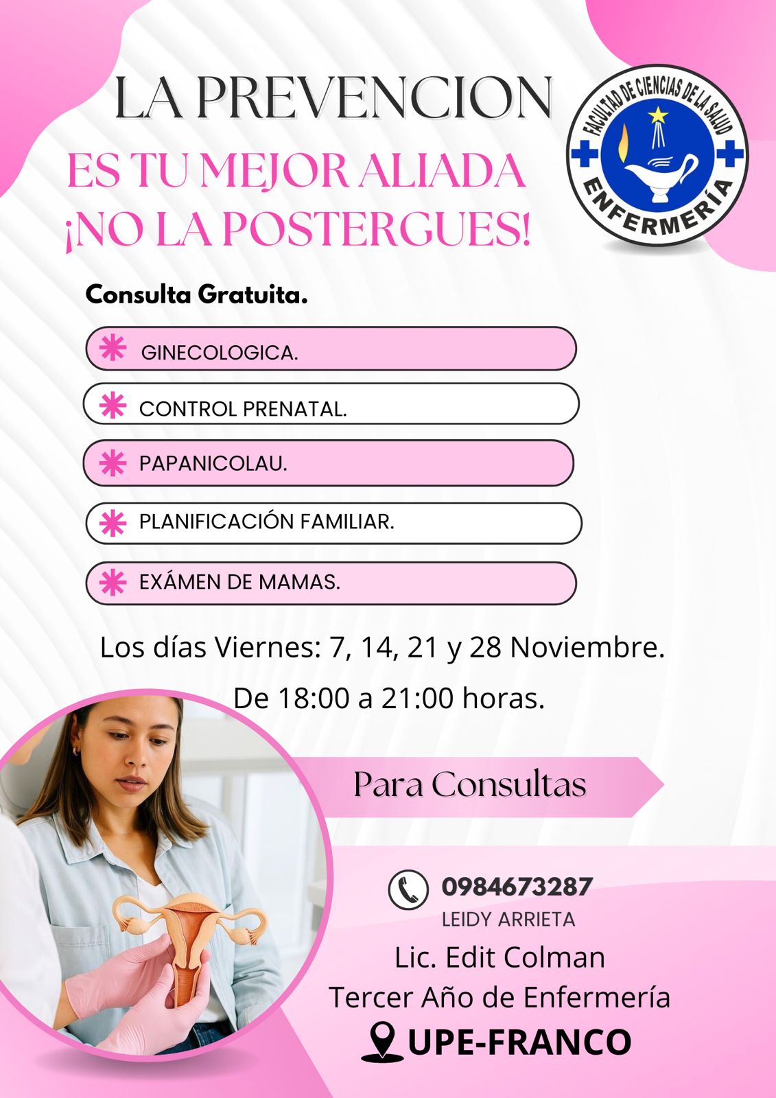 Enfermería UPE realiza un ciclo de consultas gratuitas
