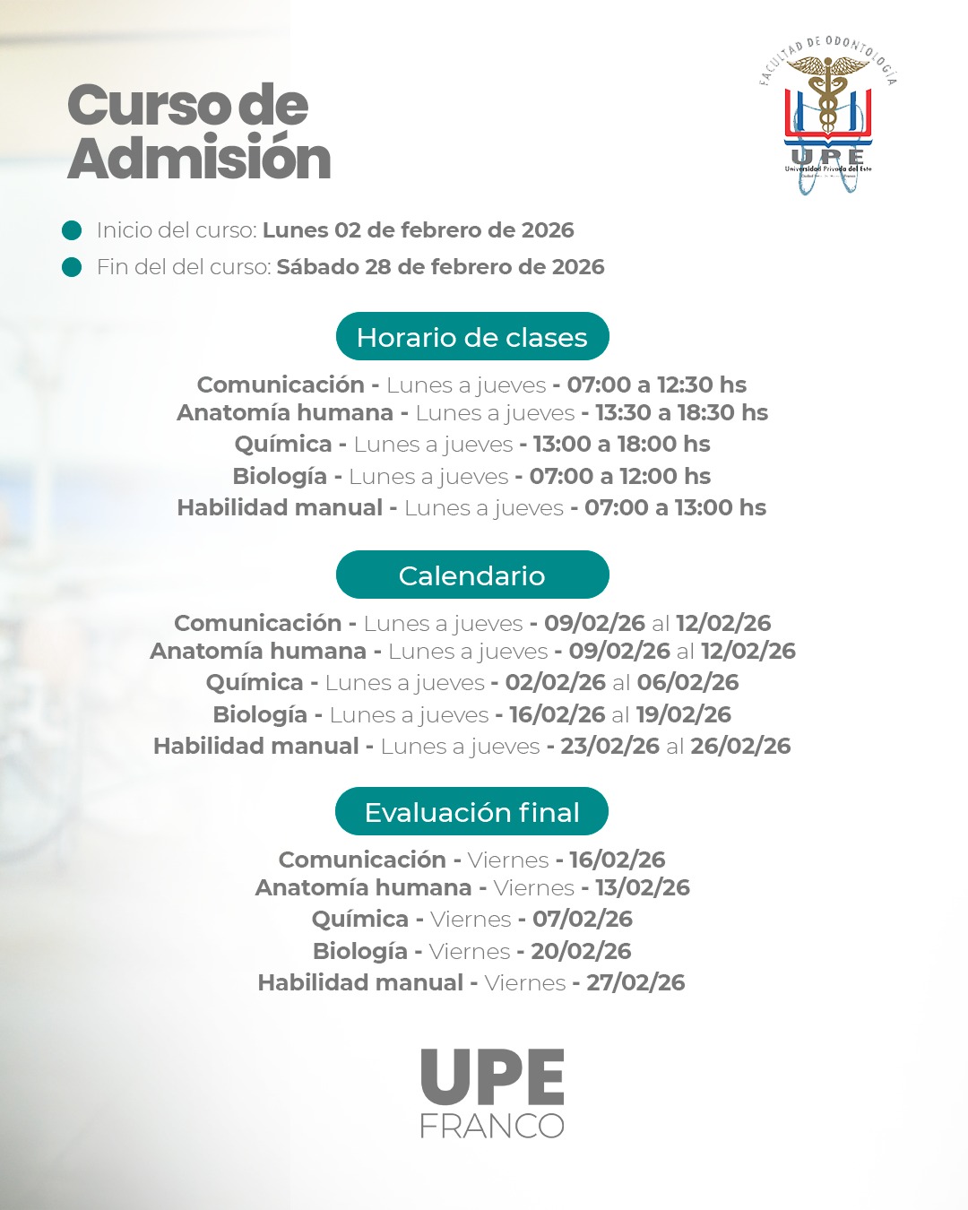 CURSO DE ADMISIÓN: Odontología UPE - Inscripciones Abiertas