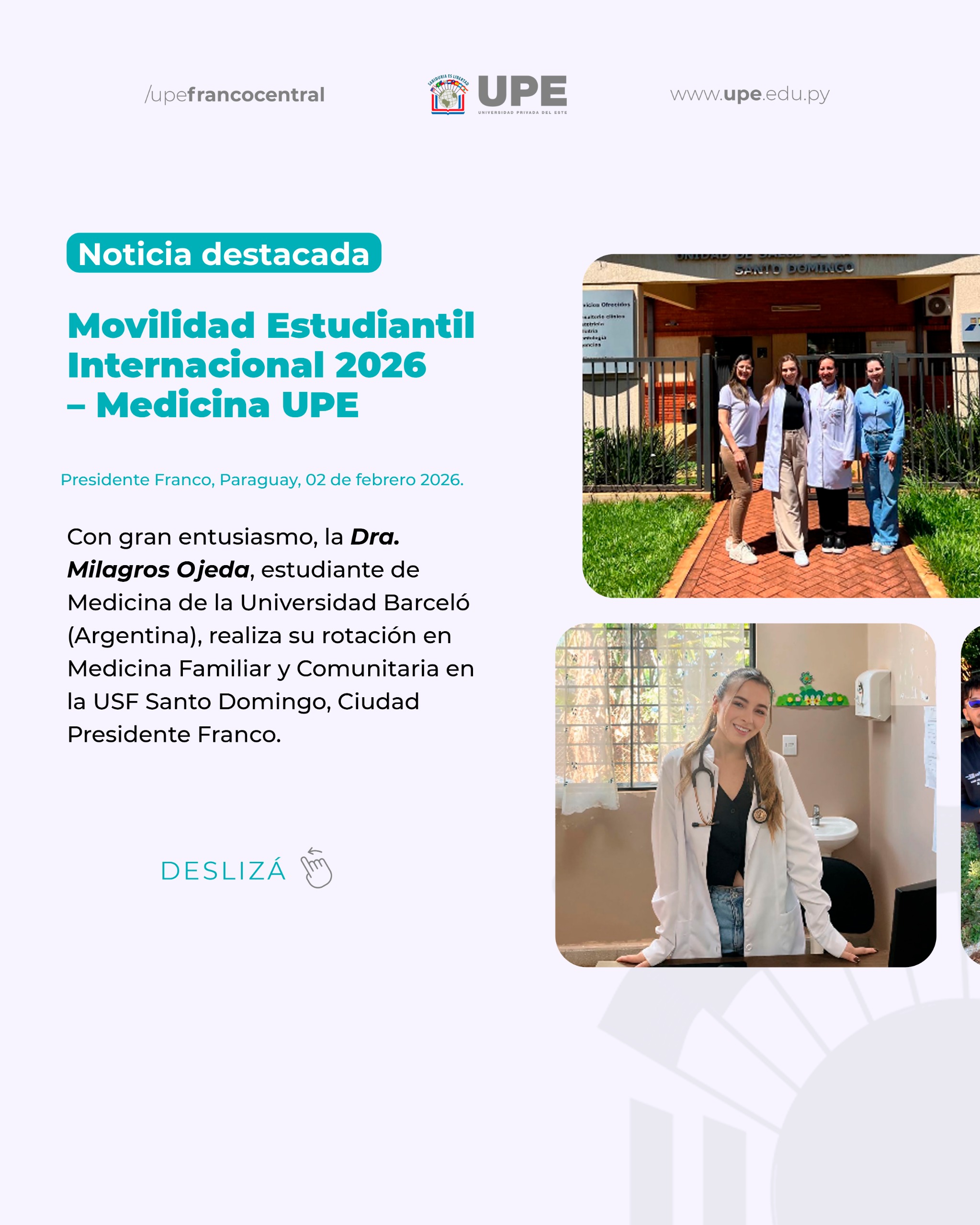 Movilidad Estudiantil Internacional 2026:Facultad de Ciencias Médicas UPE