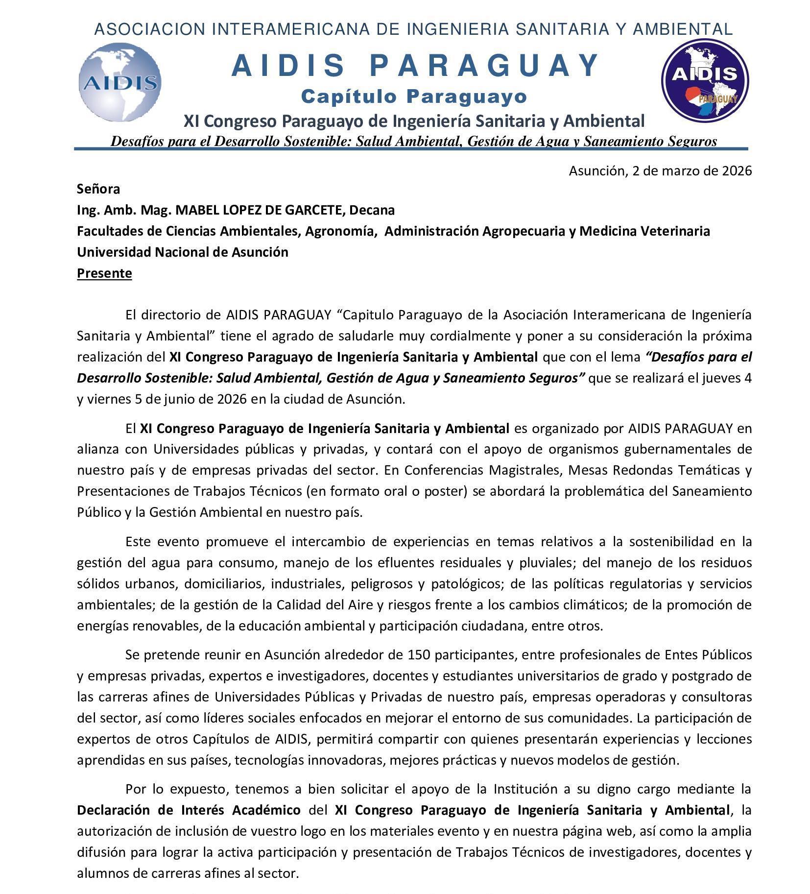 XI Congreso Paraguayo de Ingeniería Sanitaria y Ambiental