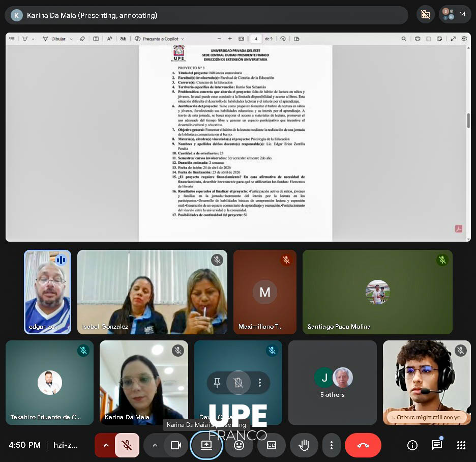 Inicia evaluación de proyectos para el Programa Territorial Integral 2026: Extensión Universitaria - UPE FRANCO