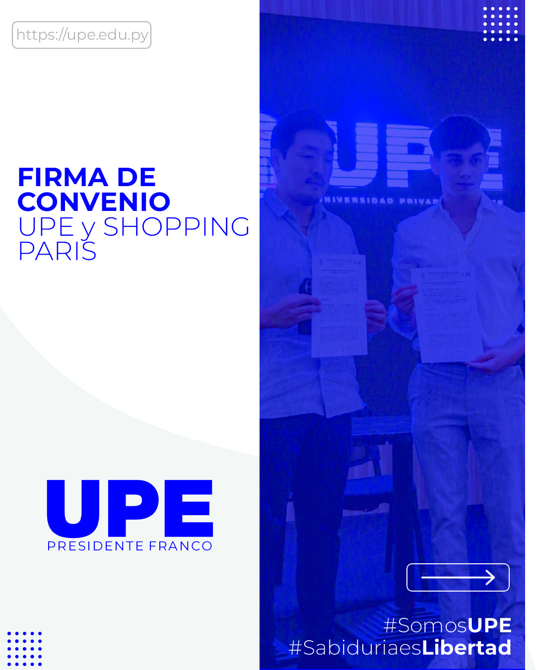 Alianza institucional para el desarrollo: UPE Sede Presidente Franco y el Shopping Paris firman convenio estratégico