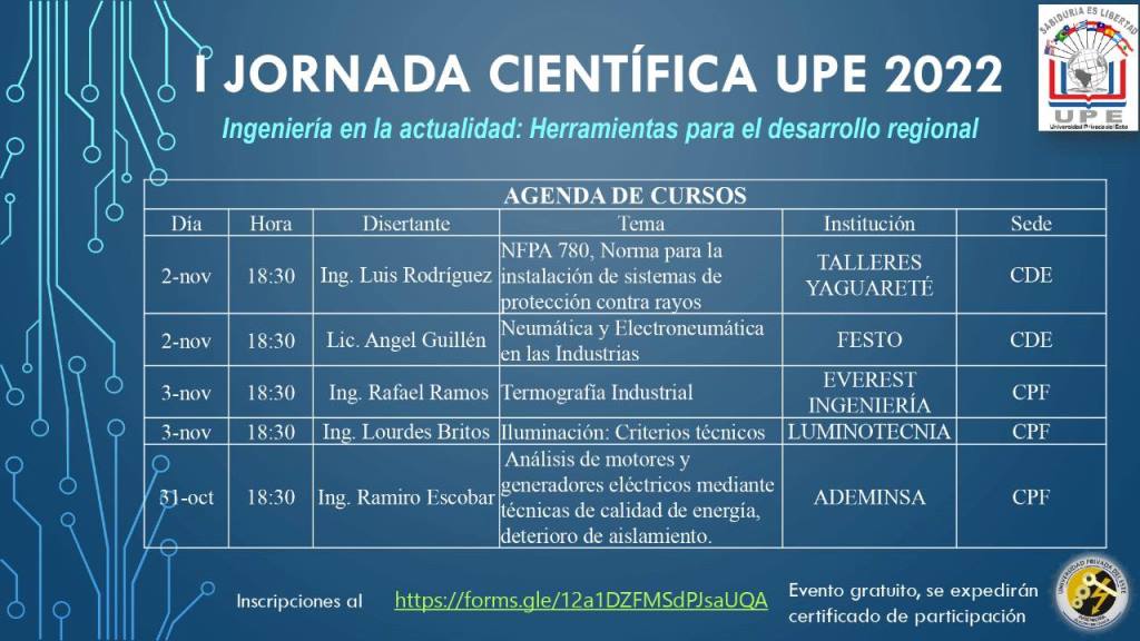 I Jornada Científica UPE 2022, Ingeniería en la actualidad: herramientas para el desarrollo regional