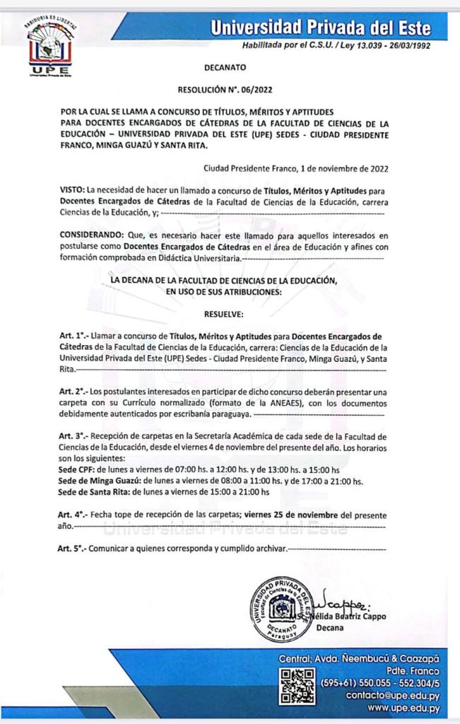  Concurso de Títulos, Méritos y Aptitudes para puestos de docentes encargados de cátedras correspondientes al primer período 2023.