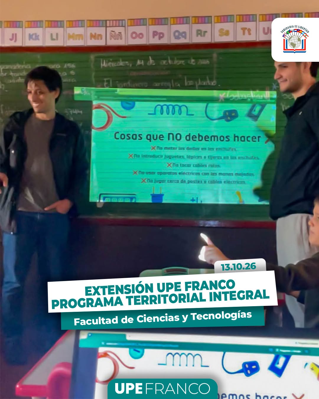 EXTENSIÓN UNIVERSITARIA | UPE FRANCO CULMINÓ PROYECTO SOBRE RIESGOS ELÉCTRICOS EN LA ESCUELA MARIANO BOBADILLA
