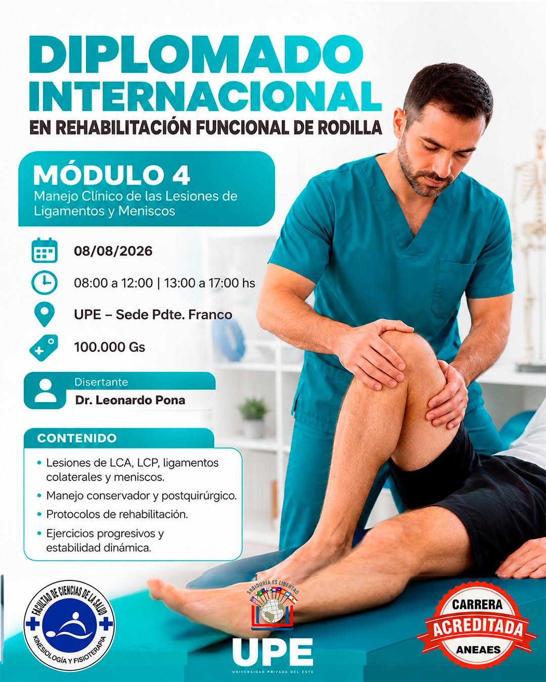 UPE Franco desarrollará el Módulo 4 del Diplomado Internacional en Rehabilitación Funcional de Rodilla