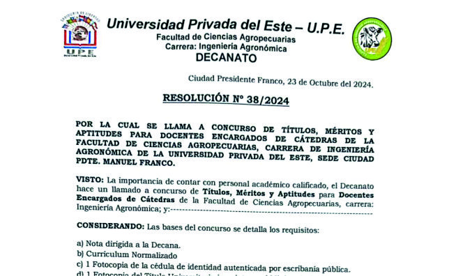 Llamado a concurso de Títulos, Méritos y Aptitudes para Docentes en Ingeniería Agronómica