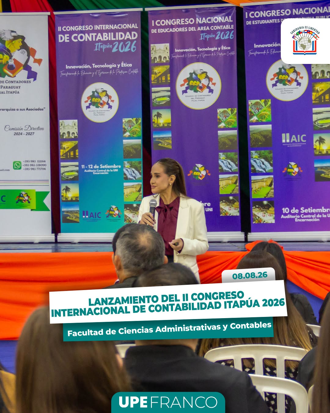 UPE Franco realizó el gran lanzamiento del II Congreso Internacional de Contabilidad Itapúa 2026 y conferencia sobre SIARA+ Facturación Electrónica